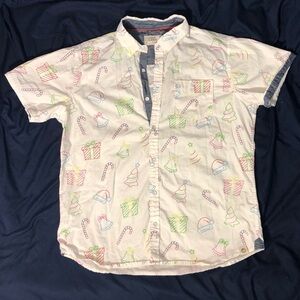 Free Planet Christmas Pattern Button Down Short Sleeve Shirt Mens X-Large